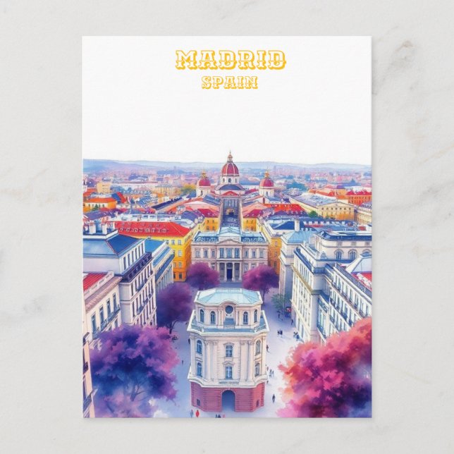 Carte Postale Madrid Espagne Silhouette Aquarelle Peinture (Devant)