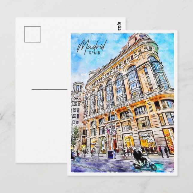 Carte Postale Madrid Espagne Travel Place Watercolor (Devant / Derrière)