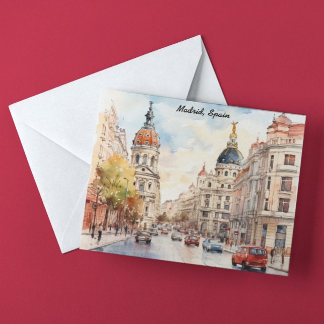 Carte Postale Madrid Espagne Ville Vue aquarelle Peinture (Madrid Spain City View Watercolor Painting Postcard)