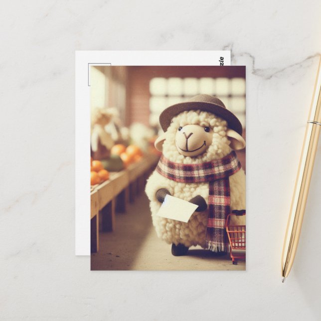 Carte Postale Magasin adorable de moutons (Devant/Arrière en situation)