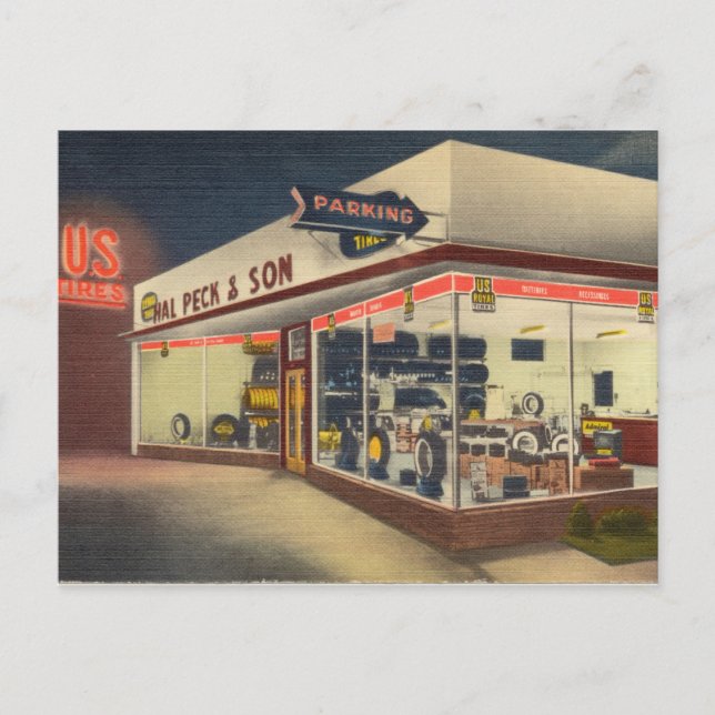 Carte Postale Magasin de pneus vintages (Devant)