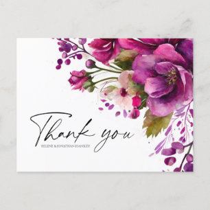 Carte Postale Magenta Rose Bold Moderne Mariage Floral Merci