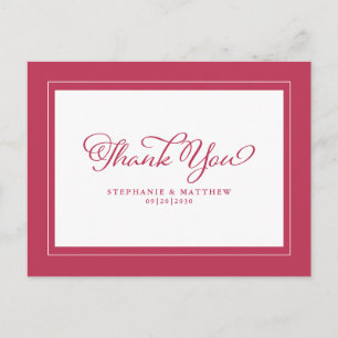 Carte Postale Magenta Rouge Blanc Élégant Merci Mariage moderne