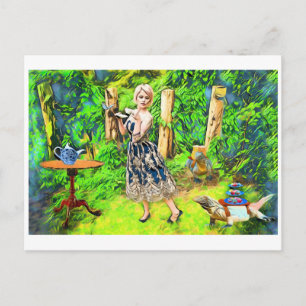 Carte Postale Magic Tea Party imaginaire jardin animaux