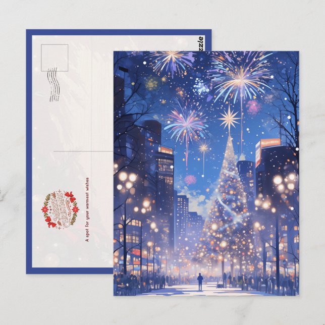 Carte Postale Magical Christmas City Fireworks Night (Devant / Derrière)