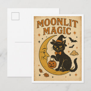 Carte Postale Magie de Halloween Vintage au Clair de Lune