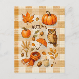 Carte postale magique d'automne Chouette Citrouill