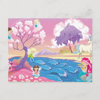 Carte Postale Magique Riverbank avec Fairies Unicorn et Mermaid