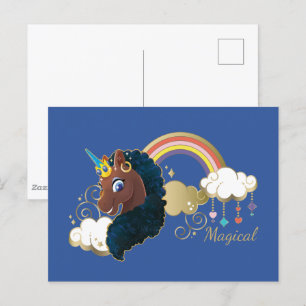 Carte Postale Magique Unicorn Arc en ciel et nuages Design