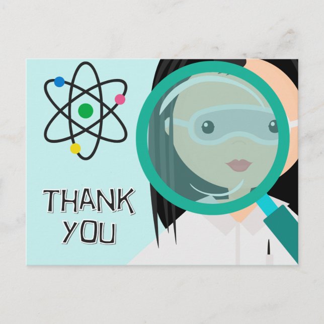 Carte Postale Magnifier la fille de verre scientifique Merci car (Devant)
