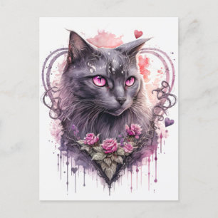 Carte Postale Magnifique Black Kitty Chat Sorcière   Halloween