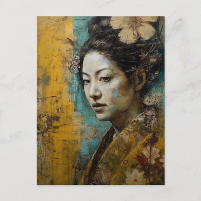 Carte Postale Magnifique Collage Japonais Femme (Devant)