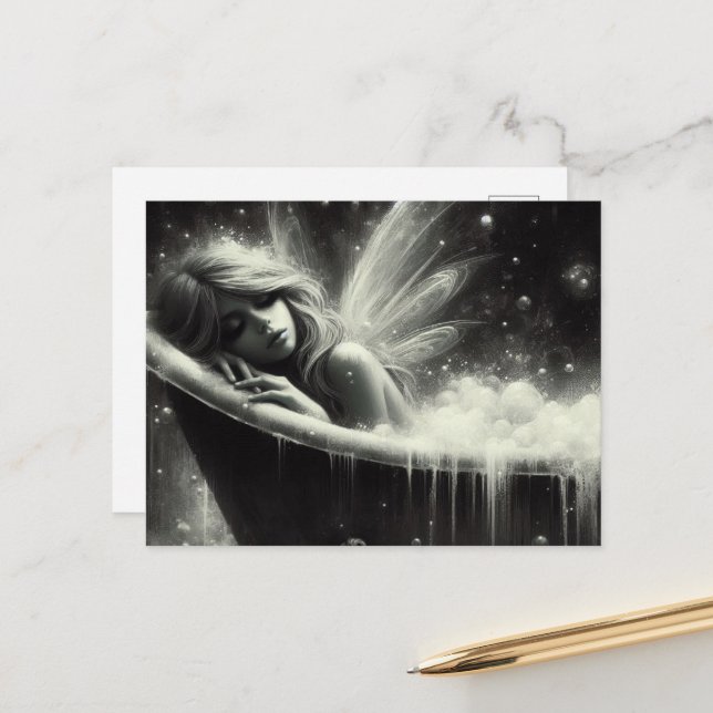 Carte Postale Magnifique Fairy endormi dans la baignoire (Devant/Arrière en situation)