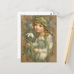 Carte Postale Magnifique fée vintage et fleurs blanches