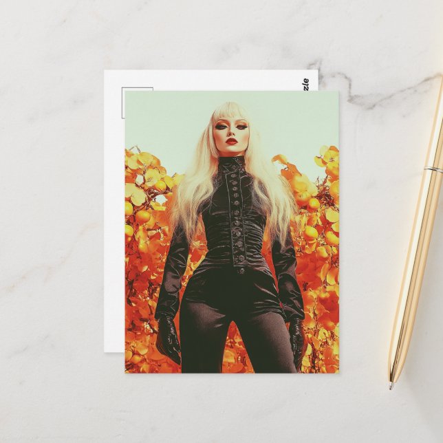 Carte Postale Magnifique femme blonde (Devant/Arrière en situation)