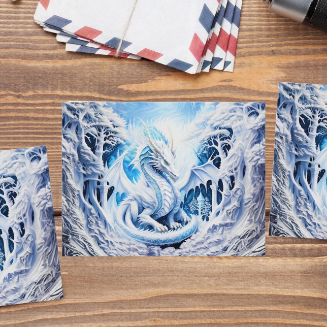 Carte Postale Magnifique Imaginaire de dragon blanc (Embrace magic with a magnificent White Dragon Fantasy postcard, perfect for enthusiasts of dragons.)