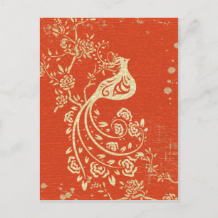 Carte Postale Magnifique Oiseau Or Fille fine Retro Floral