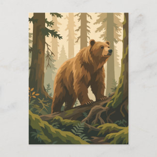 Carte Postale Magnifique ours grizzly dans la forêt de pins Art 
