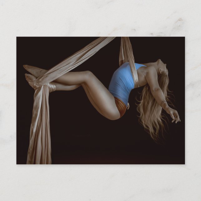 Carte Postale Magnifique performeuse de soie aérienne suspendue (Devant)