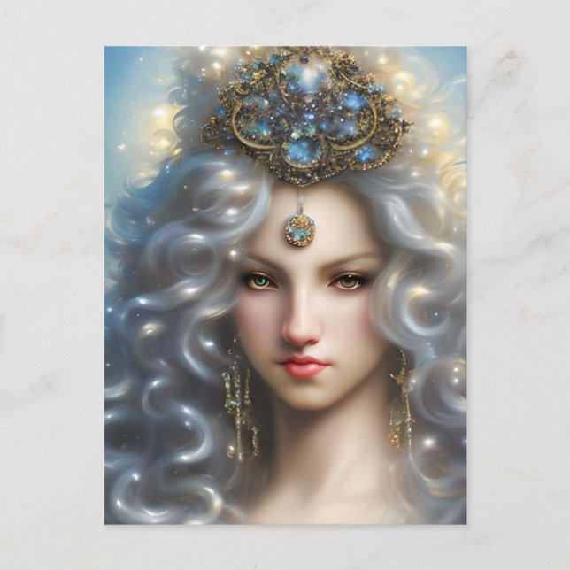 Carte Postale Magnifique pleine face blanc Lion rugissant long (Devant)