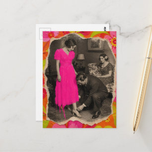 Carte Postale Magnifique robe rose chaud Collage de mode