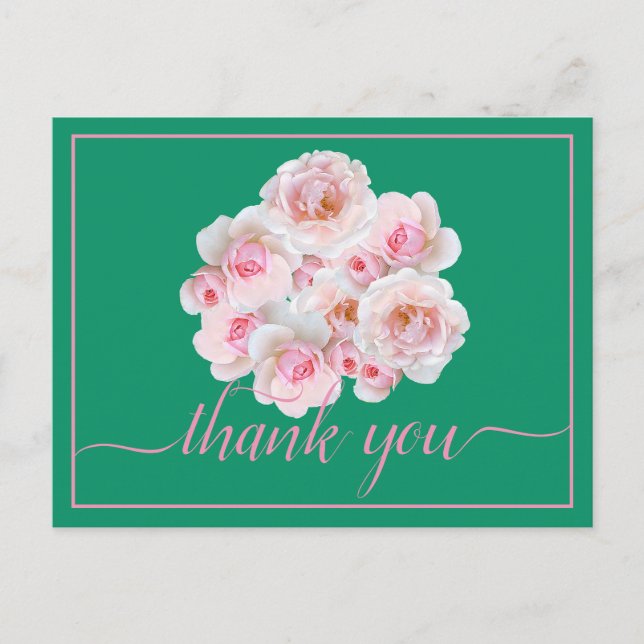Carte Postale Magnifiques roses roses couleur de fond Chic Merci (Devant)