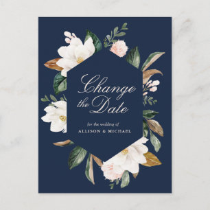 Carte Postale magnolia blanc floral marine bleu changer la date