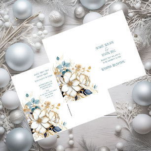 Carte Postale Magnolia Bleu Blanc Or Sur Mariage Blanc