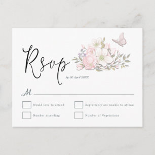 Carte Postale Magnolia Papillon d'aquarelle Script Mariage RSVP