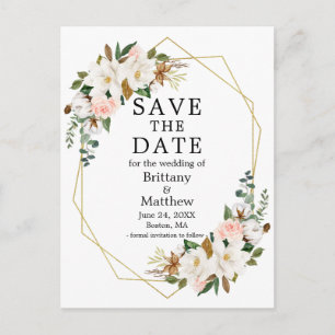 Carte Postale Magnolias Rose Roses Gold Geo Frame Enregistrer La