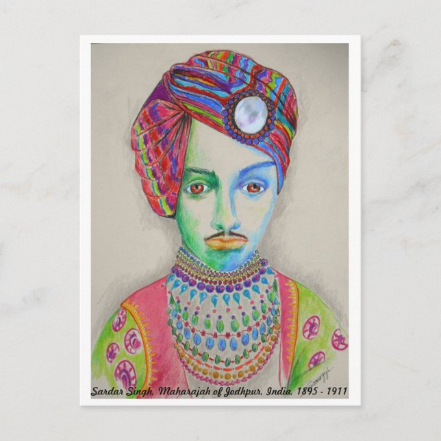 Carte Postale Maharajah indien de 1900, art original (Devant)