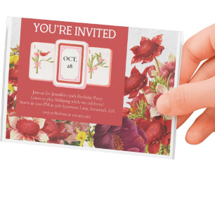 Carte Postale Mahjong Bold Riche Florals Rouge Postcard Invitati