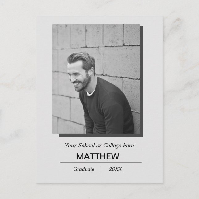 Carte Postale MaIe Diplômé Simple Noir Blanc Photo (Devant)
