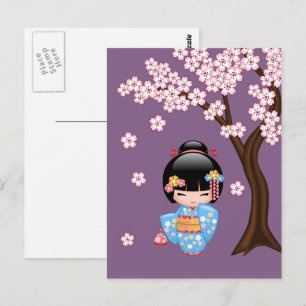 Carte Postale Maiko Kokeshi Doll - Geisha Vous êtes les bienvenu