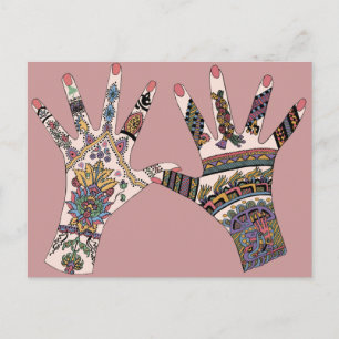 Carte Postale Main colorée Mehndi