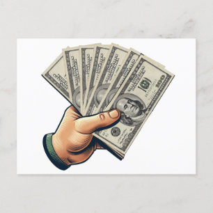 Carte Postale Main de main de 100 dollars Bills argent art