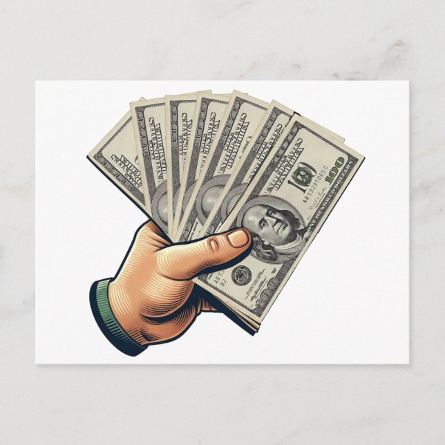 Carte Postale Main de main de 100 dollars Bills argent art (Devant)