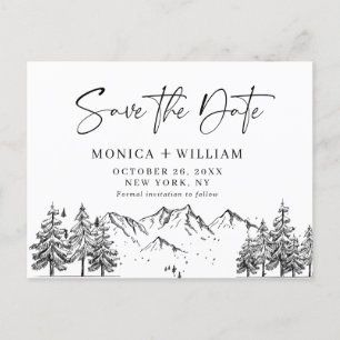 Carte Postale Main Drawn Mountains Forest Wedding Enregistrer la