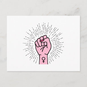 Carte Postale Main féministe avec symbole féminin