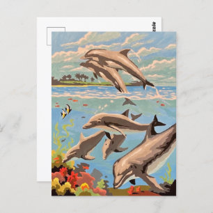 Carte Postale Main Painted by Number   Dolphins  