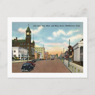 Carte Postale Main St, Middletown, Connecticut Vintage