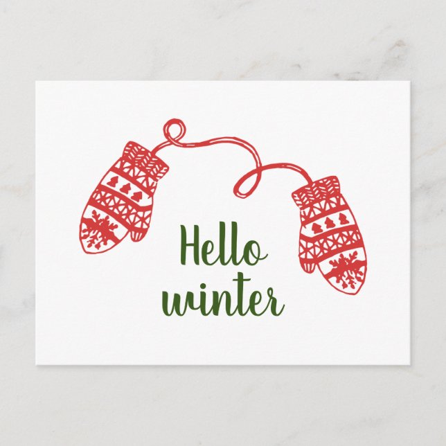 Carte Postale Main tiré chaud hiver Mittens Noël vacances (Devant)