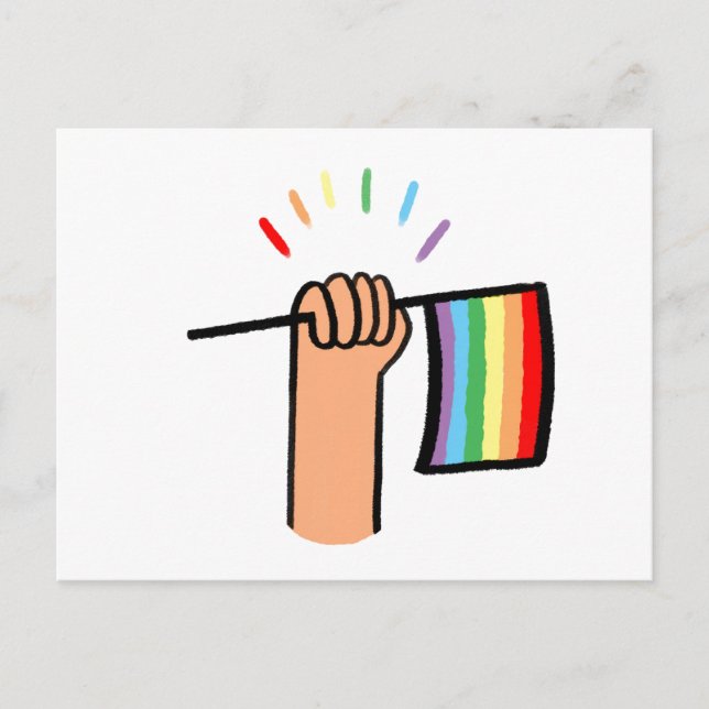 Carte Postale Main tirée main agitant un drapeau arc en ciel (Devant)