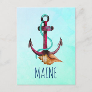 Carte Postale Maine Avec Ancre Et Coquillage Thème Nautique