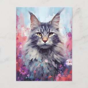 Carte Postale Maine Coon aquarelle colorée