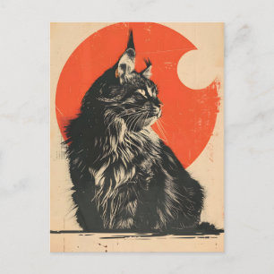 Carte Postale Maine Coon Cat Art Vintage