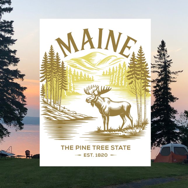 Carte Postale Maine Le Pine Tree State Est. 1820 Moose Travel (Maine The Pine Tree State Est. 1820 Moose Travel Postcard
)