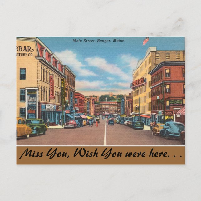 Carte Postale Maine, rue Main, Bangor (Devant)