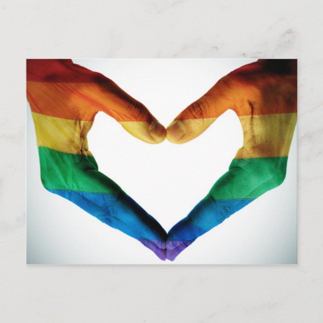 Carte Postale Mains peintes comme un coeur arc-en-ciel (Devant)