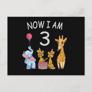 Carte Postale Maintenant j'ai 3 ans 3ème anniversaire au Zoo